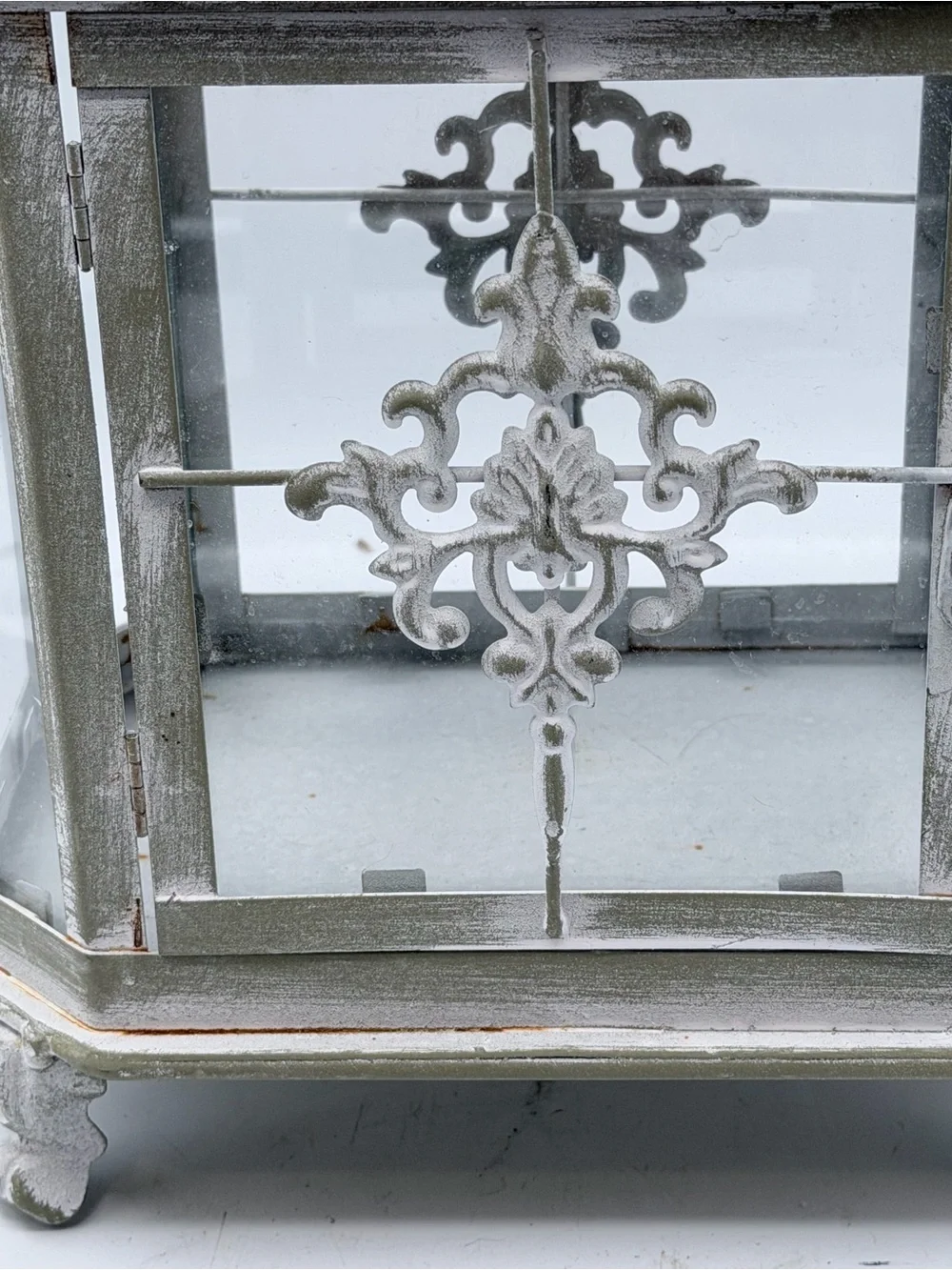 Distressed Sage Green/Gray Decorative Lantern